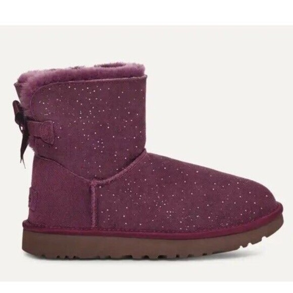 Women’s Ugg Mini Bailey Bow Purple Metallic Boot, Size 6 - Picture 1 of 10